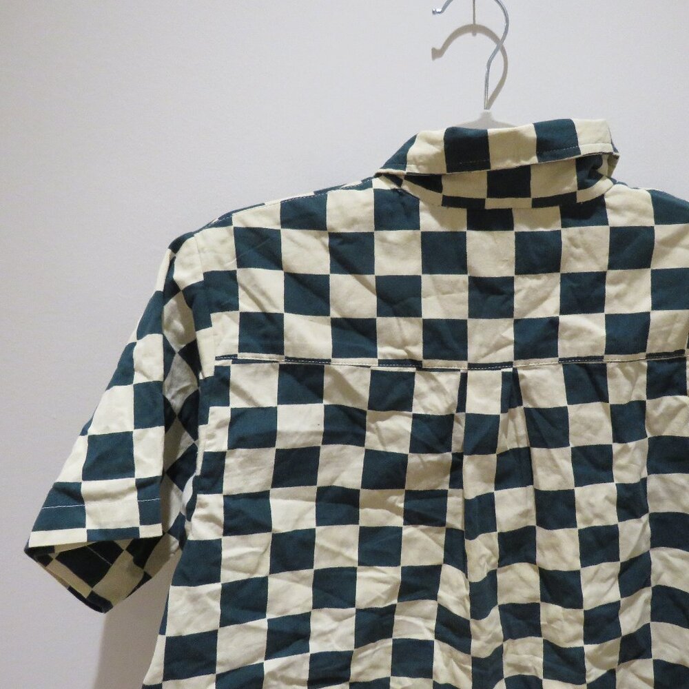 DUSHYANT Hand Printed 'The Cami' Crop Shirt in Green & White Chessboard Mod XS - Picture 10 of 13